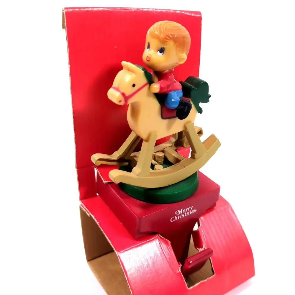 1980 Merrilite Rotating Musical Boy Rocking Stocking Hanger - Boxed - GOOD